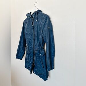 Olsen - Spring Long Hooded Jacket - Cinch Waist - Navy - Size 6